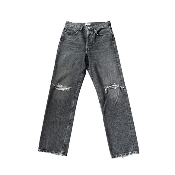 AGOLDE 90's Mid Rise Loose Jean Outline Wash Distressed Gray - Picture 2 of 11